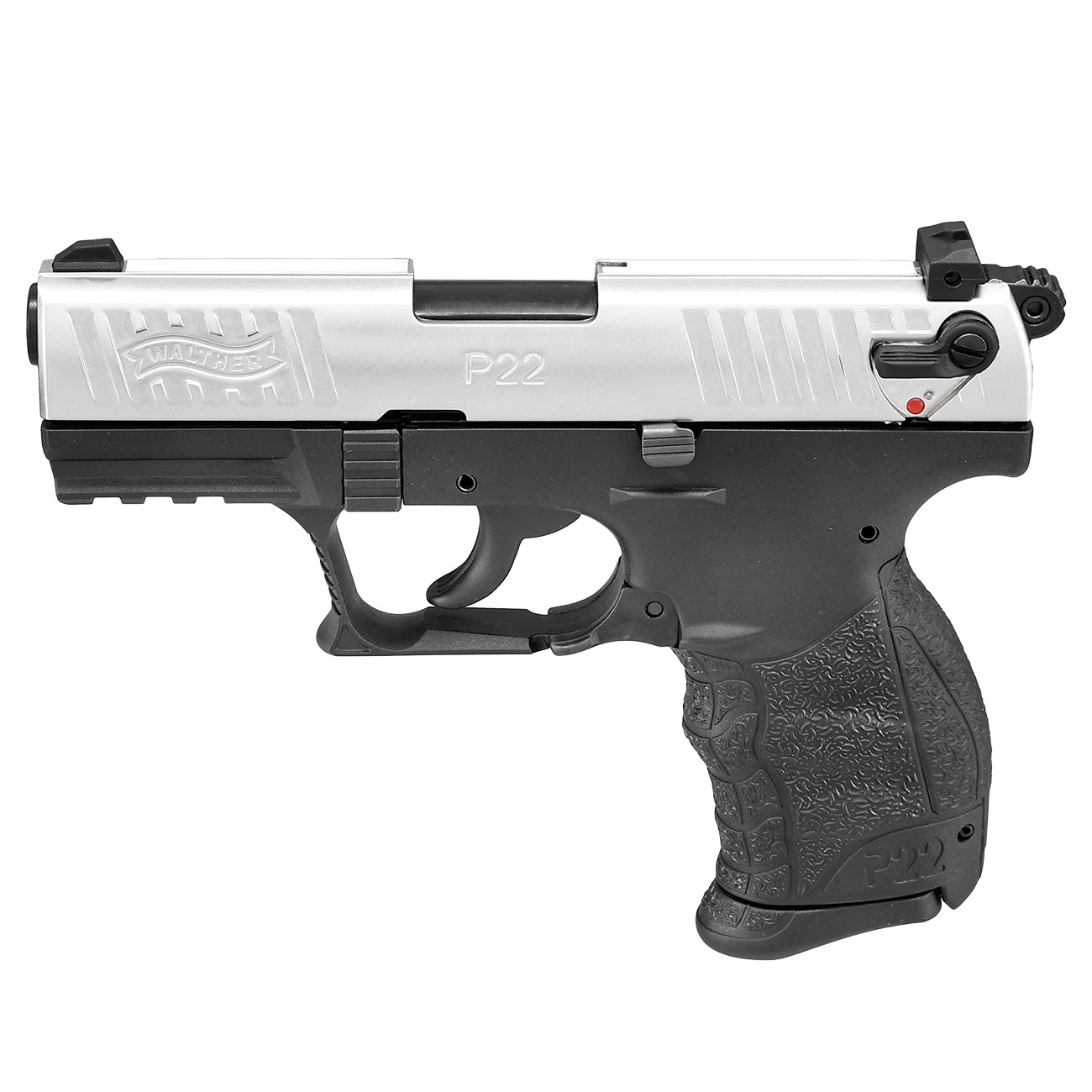 Walther P22Q Schreckschuss Pistole 9mm P.A.K. nickel inkl. austauschbare Griffrcken (S, L)