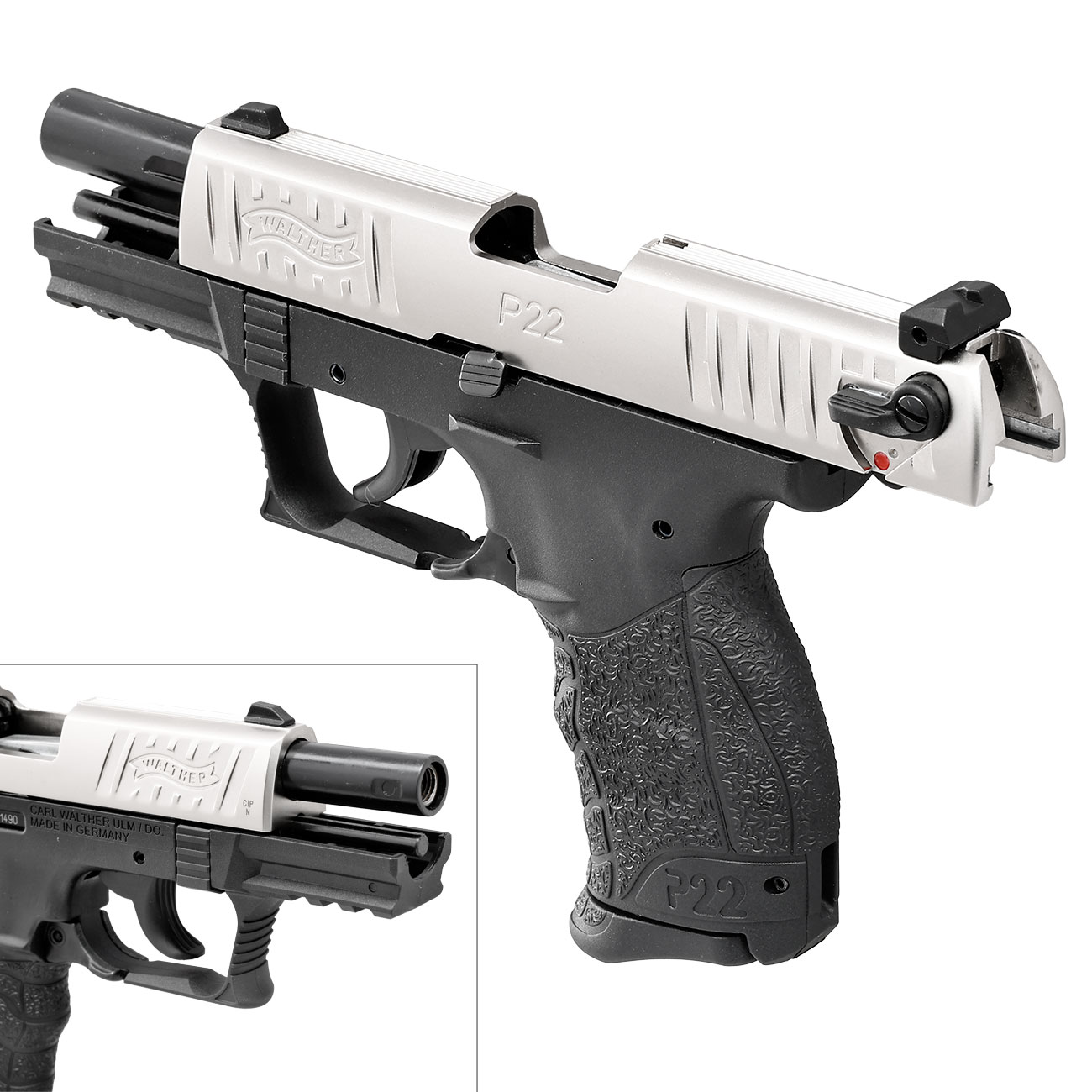 Walther P22Q Schreckschuss Pistole 9mm P.A.K. nickel inkl. austauschbare Griffrcken (S, L) Bild 8