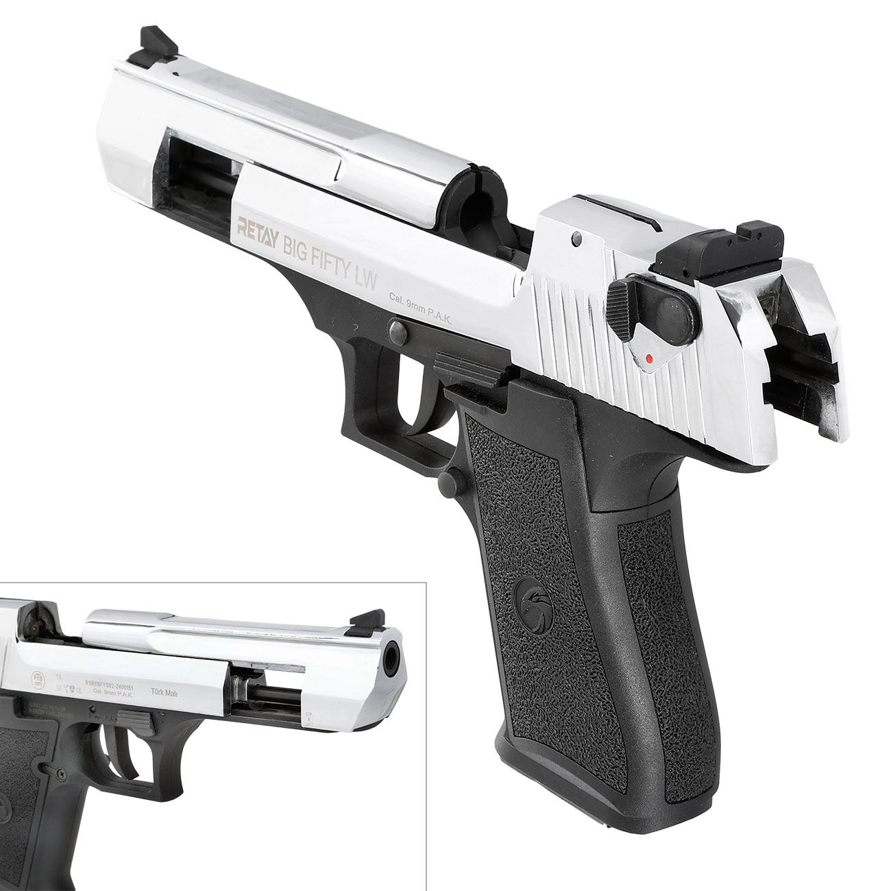 Retay Big Fifty LW Schreckschusspistole 9mm P.A.K. chrome-finish Bild 8