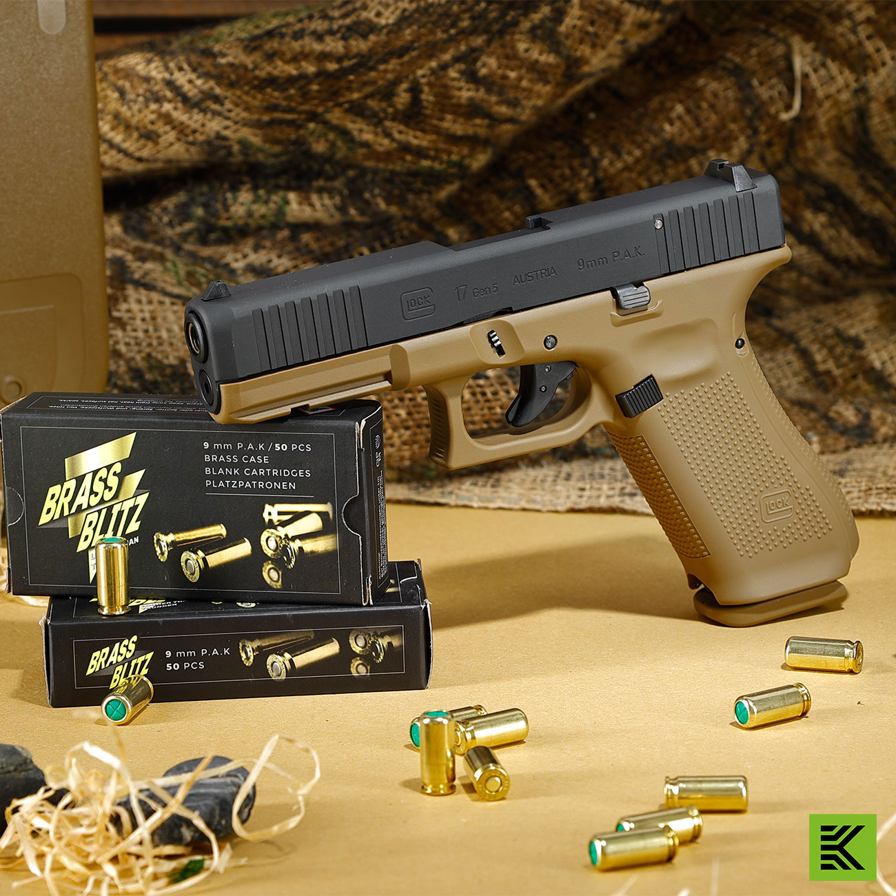 Glock 17 Gen5 Schreckschuss Pistole 9mm P.A.K. coyote French Army Edition inkl. Glock Koffer und Wechsel-Griffrcken Bild 1