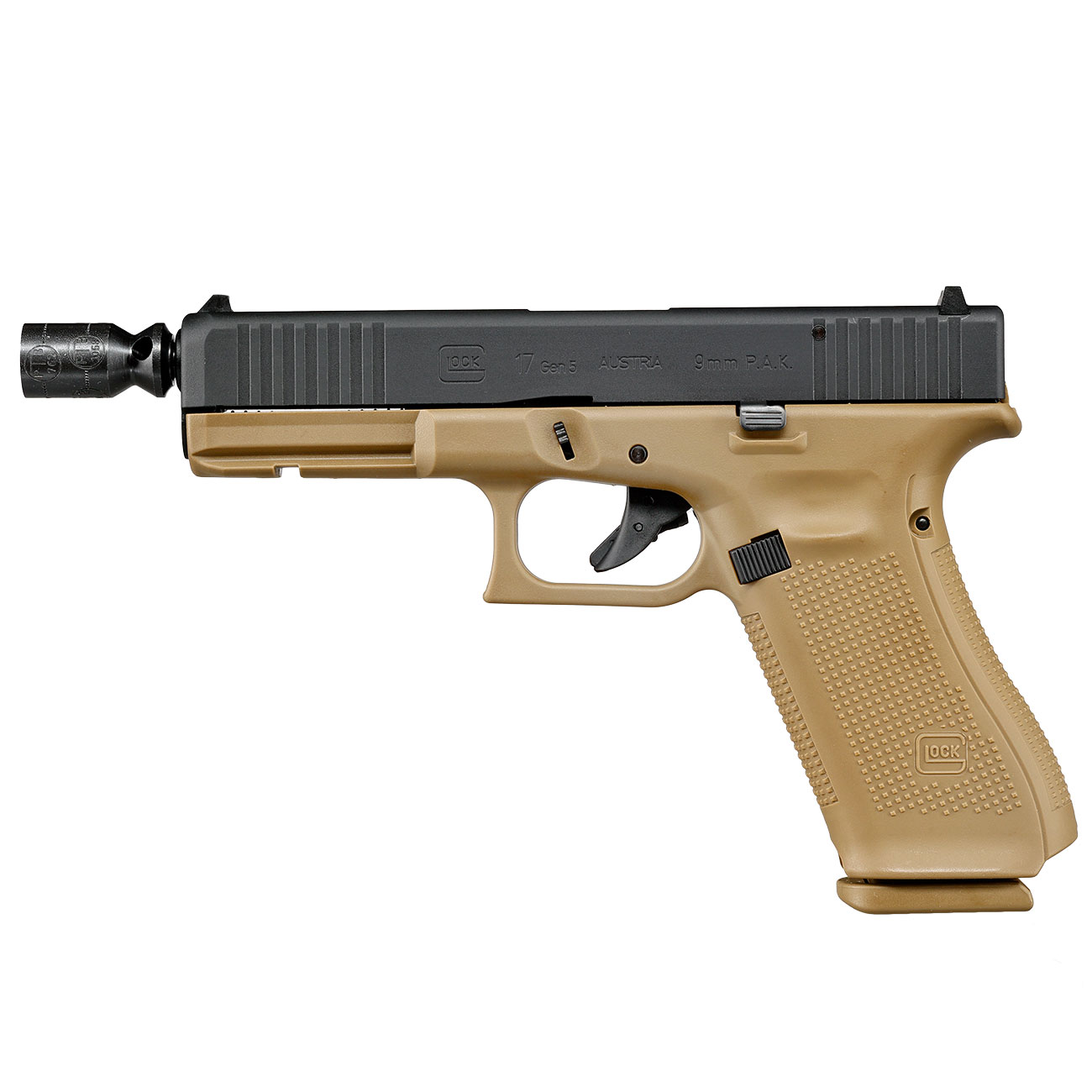 Glock 17 Gen5 Schreckschuss Pistole 9mm P.A.K. coyote French Army Edition inkl. Glock Koffer und Wechsel-Griffrcken Bild 10
