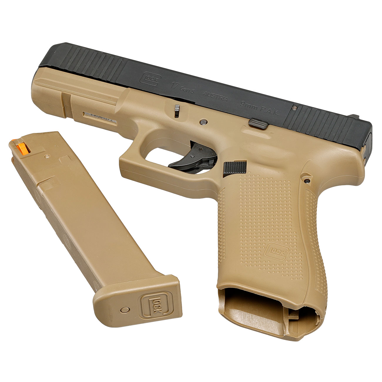 Glock 17 Gen5 Schreckschuss Pistole 9mm P.A.K. coyote French Army Edition inkl. Glock Koffer und Wechsel-Griffrcken Bild 6
