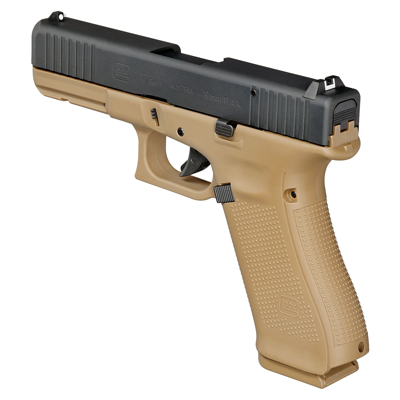 Glock 17 Gen5 Schreckschuss Pistole 9mm P.A.K. coyote French Army Edition inkl. Glock Koffer und Wechsel-Griffrcken Bild 7