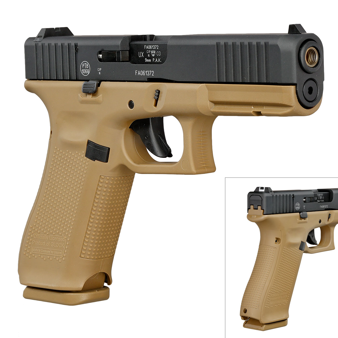Glock 17 Gen5 Schreckschuss Pistole 9mm P.A.K. coyote French Army Edition inkl. Glock Koffer und Wechsel-Griffrcken Bild 9