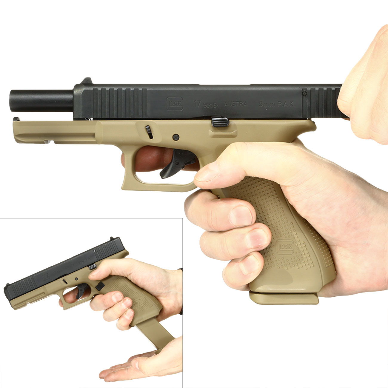 Glock 17 Gen5 Schreckschuss Pistole 9mm P.A.K. coyote inkl. Waffenkoffer Bild 11