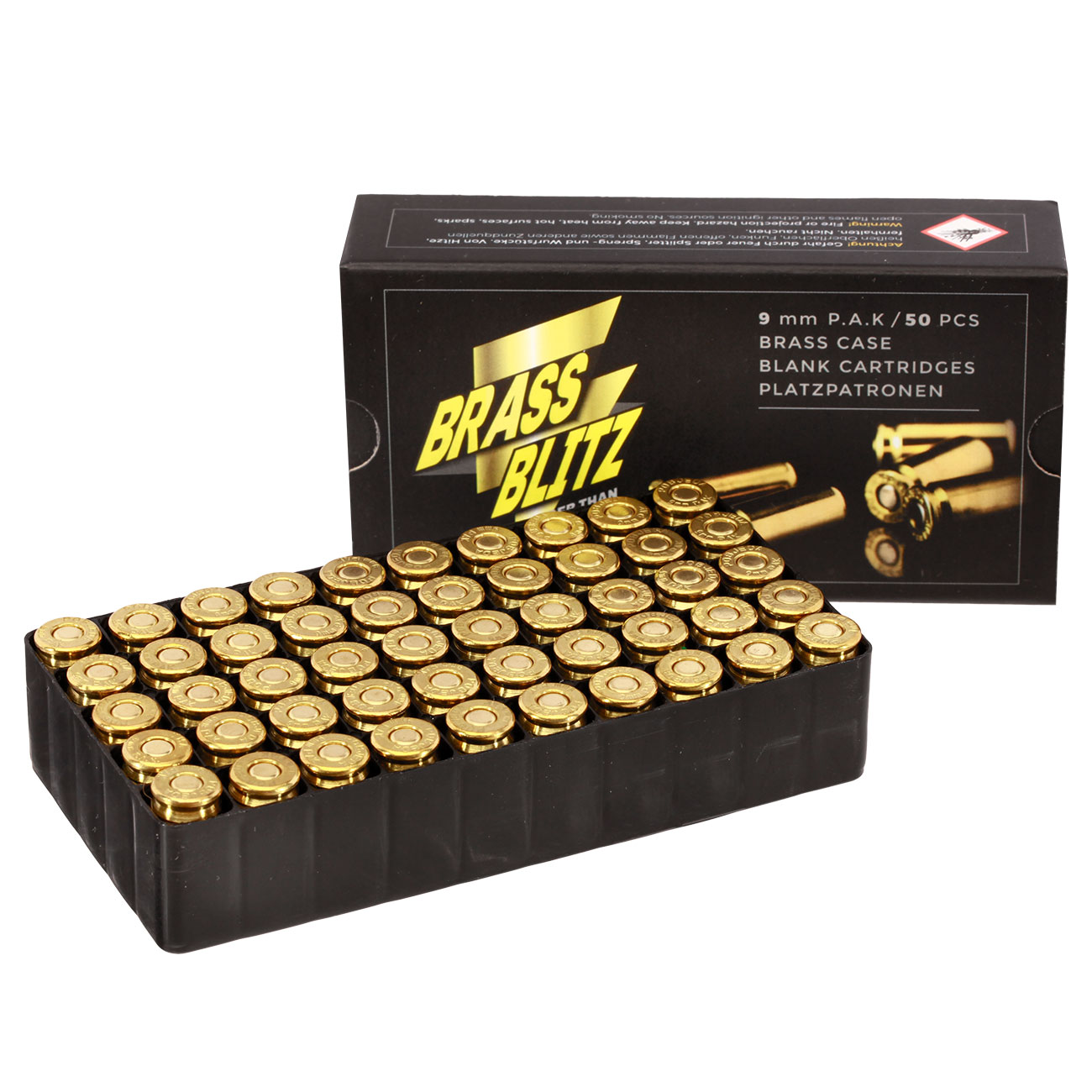 Pobjeda Brass Blitz Knallpatronen 9mm P.A.K. 50 Stck - Messinghlse Bild 2