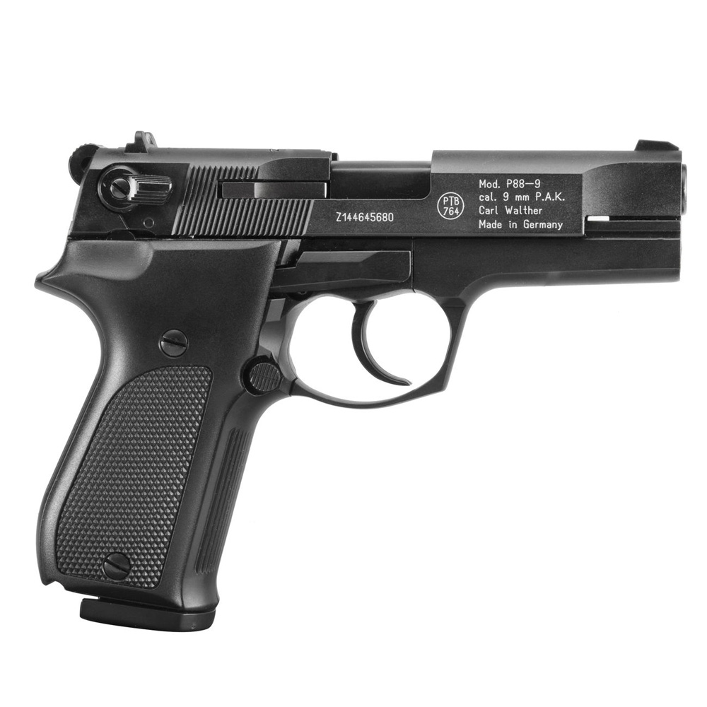 Walther P88 Schreckschuss Pistole Kal. 9mm P.A.K. brniert inkl. 50x Pobjeda Black Blitz, Holster u. Multi-Shooter schwarz Bild 2