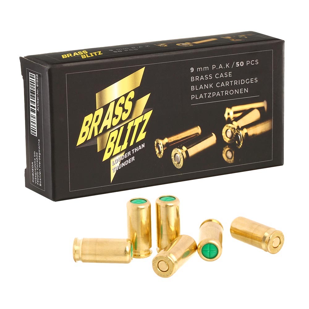 Pobjeda Brass Blitz Knallpatronen 9mm P.A.K. 5x 50 Stck - Messinghlse Bild 2