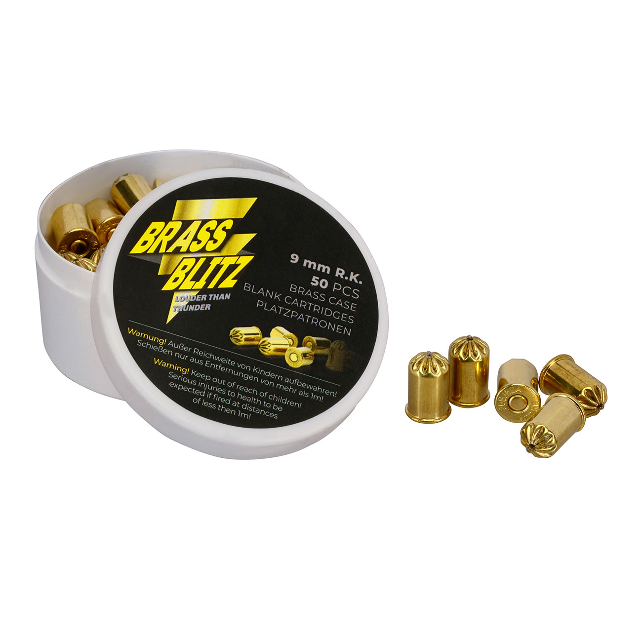 Pobjeda Brass Blitz Knallpatronen Kal. 9 mm R.K. 50 Stck - Messinghlse Bild 8