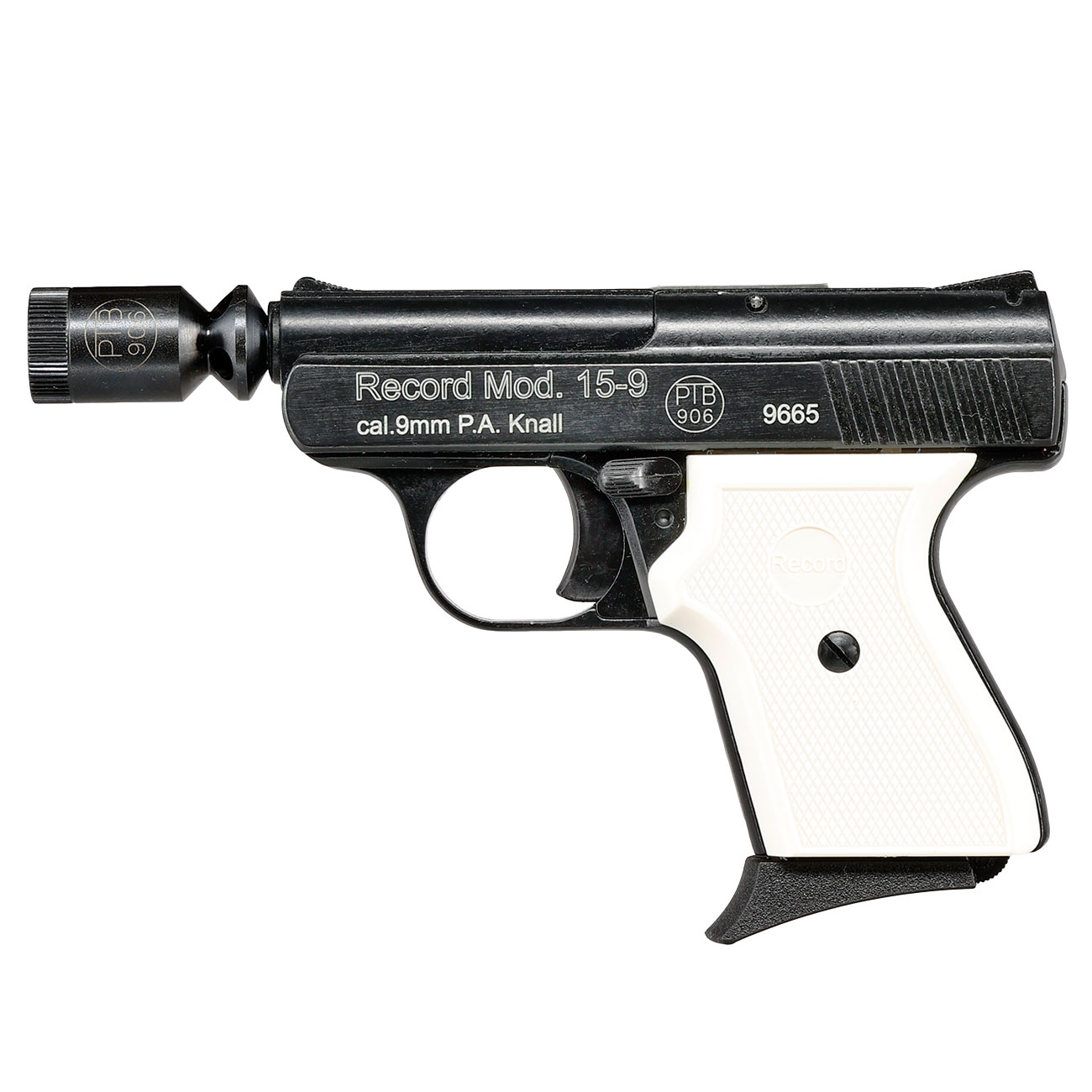 Record Mod. 15-9 Snowflake Schreckschuss Pistole 9mm P.A.K. brniert weie Griffschalen inkl. Waffenkoffer Bild 10