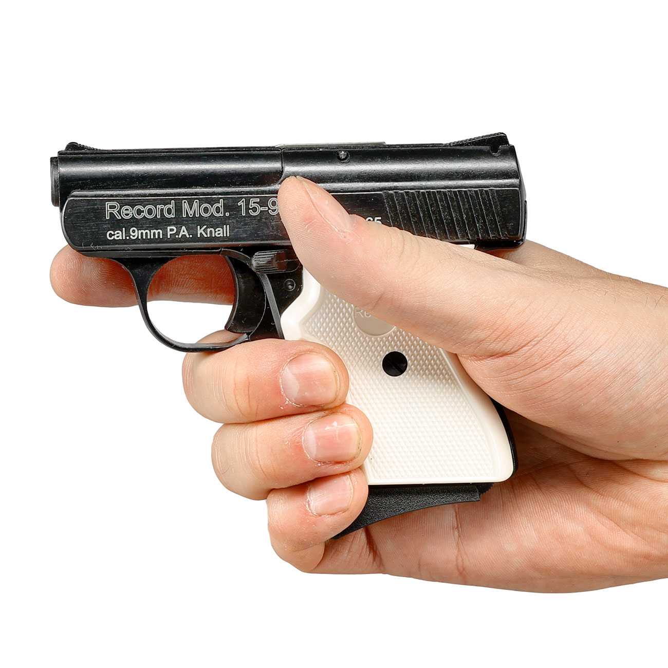Record Mod. 15-9 Snowflake Schreckschuss Pistole 9mm P.A.K. brniert weie Griffschalen inkl. Waffenkoffer Bild 5