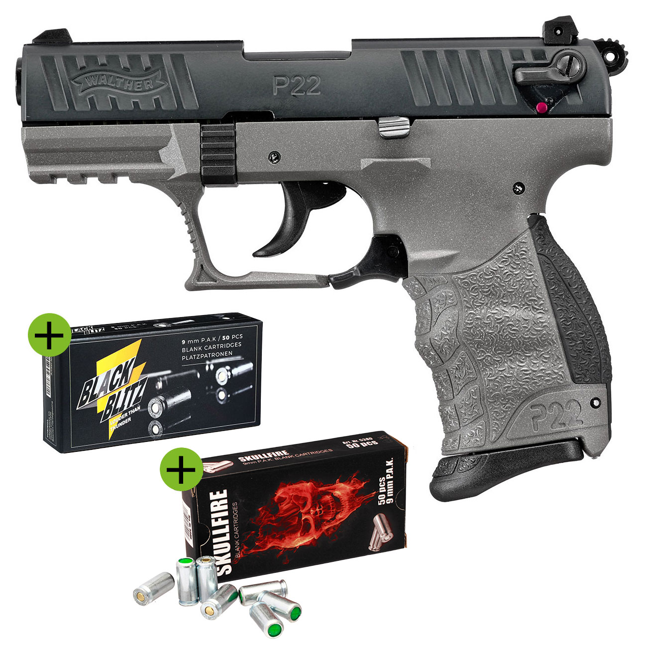 SONDERATION - Walther P22Q Schreckschuss Pistole 9mm P.A.K. Cerakote Meteor Gray inkl. 100 Schuss Platzpatronen