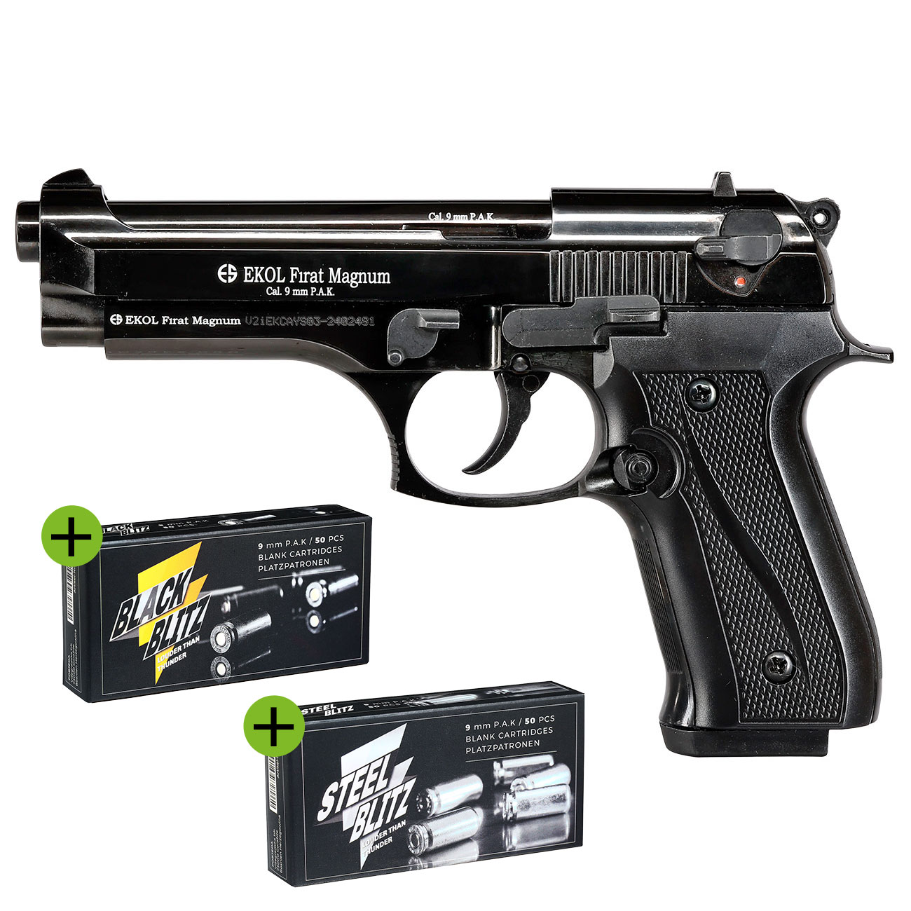Ekol Firat Magnum Schreckschusspistole Kal. 9mm P.A.K. Vollmetall brniert inkl. 2x 50 Platzpatronen