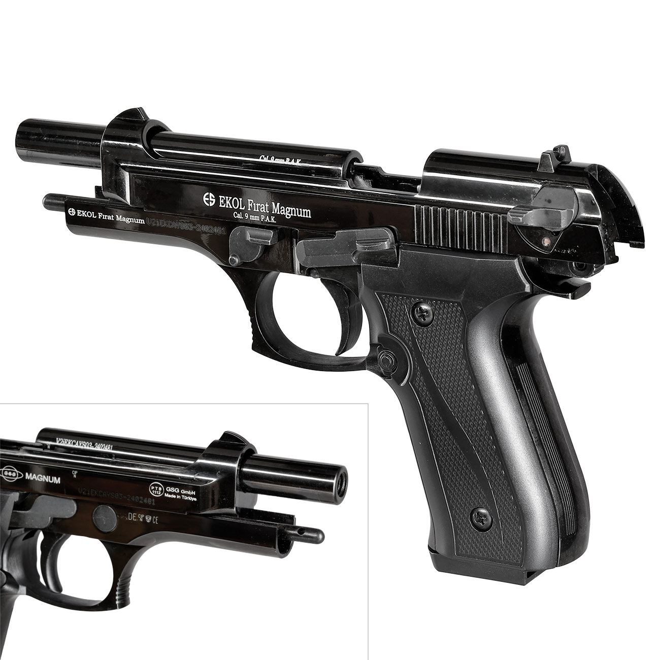 Ekol Firat Magnum Schreckschusspistole Kal. 9mm P.A.K. Vollmetall brniert inkl. 2x 50 Platzpatronen Bild 8
