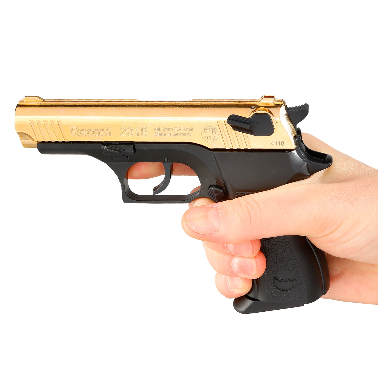 Record 2015 Schreckschuss Pistole Kal. 9mm P.A.K Sonderedition bicolor gold/brniert Bild 4