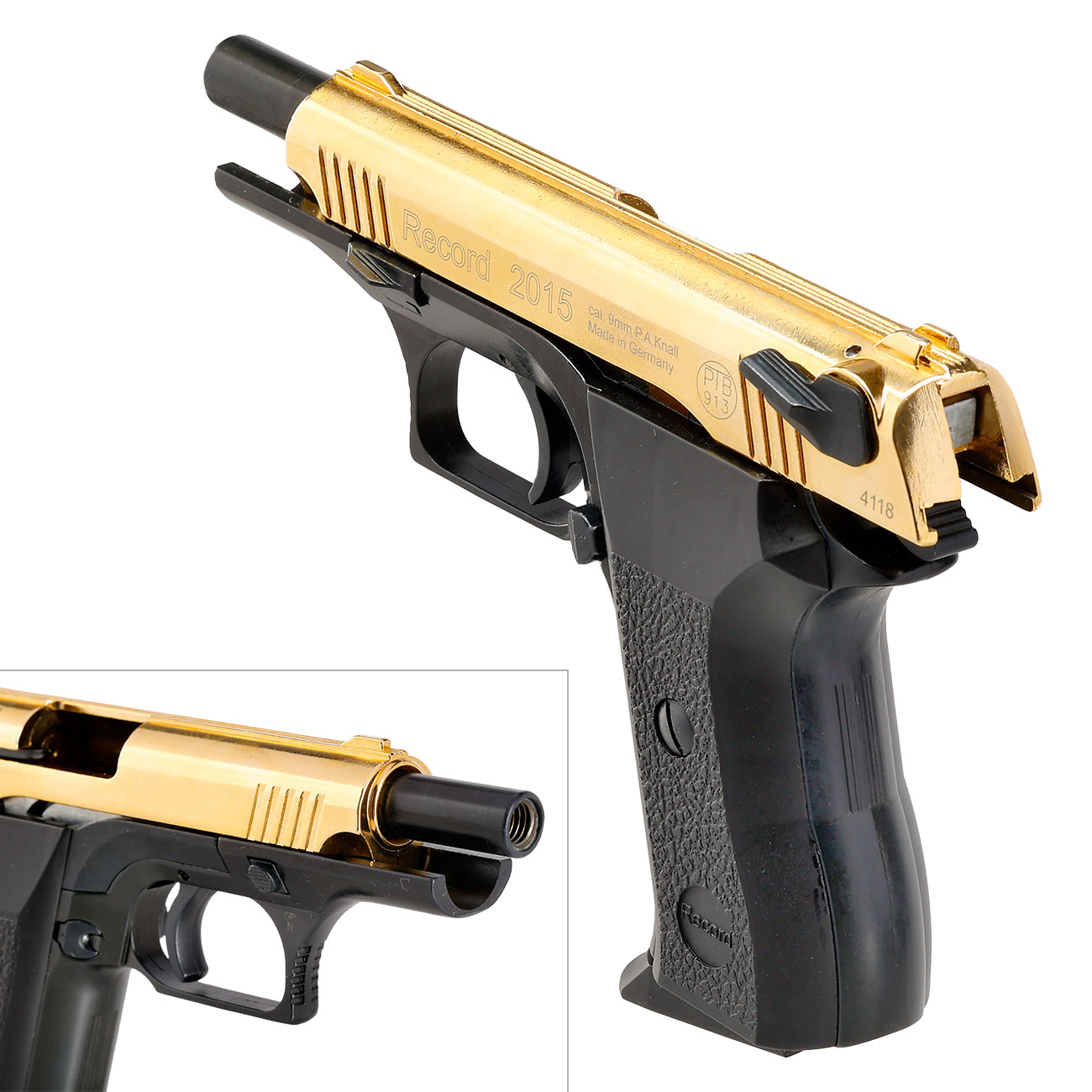 Record 2015 Schreckschuss Pistole Kal. 9mm P.A.K Sonderedition bicolor gold/brniert Bild 8