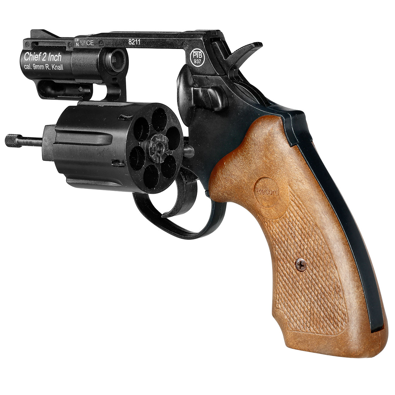 Record Chief 2 Zoll Schreckschuss Revolver Kal. 9 mm R.K. schwarz mit braunen Griffschalen Bild 6