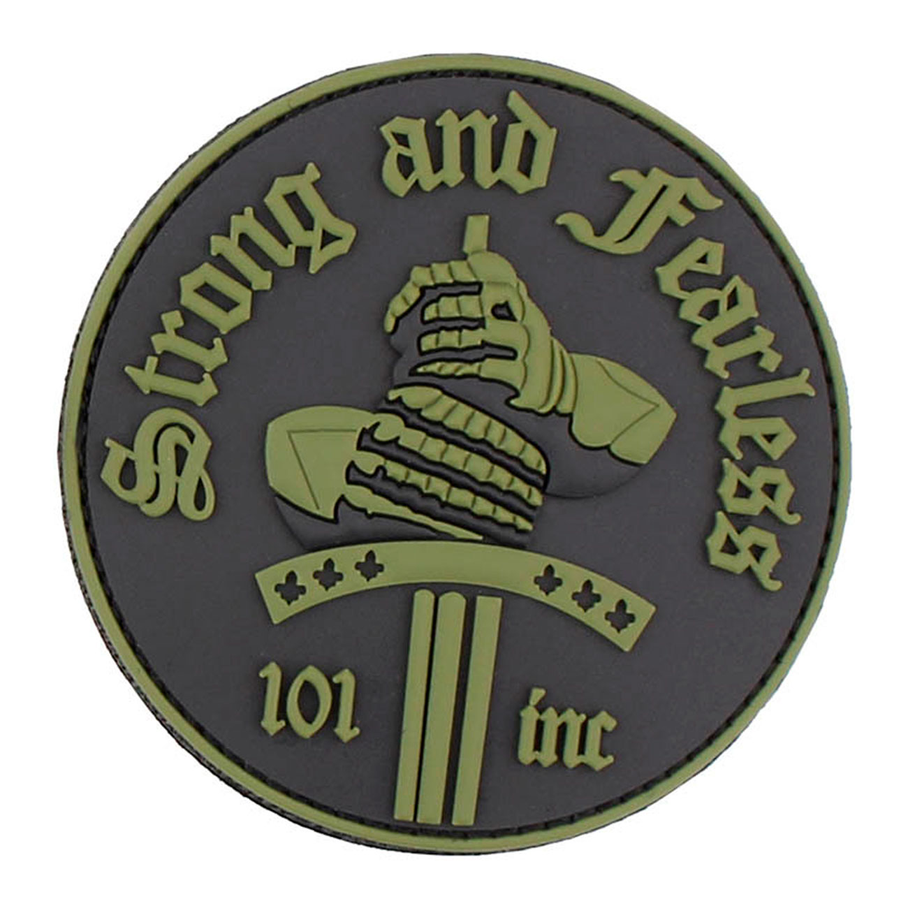 3D Rubber Patch mit Klettflche Strong and Fearless schwarz/oliv