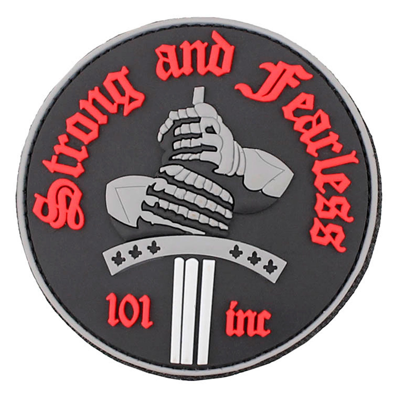 3D Rubber Patch mit Klettflche Strong and Fearless schwarz/rot