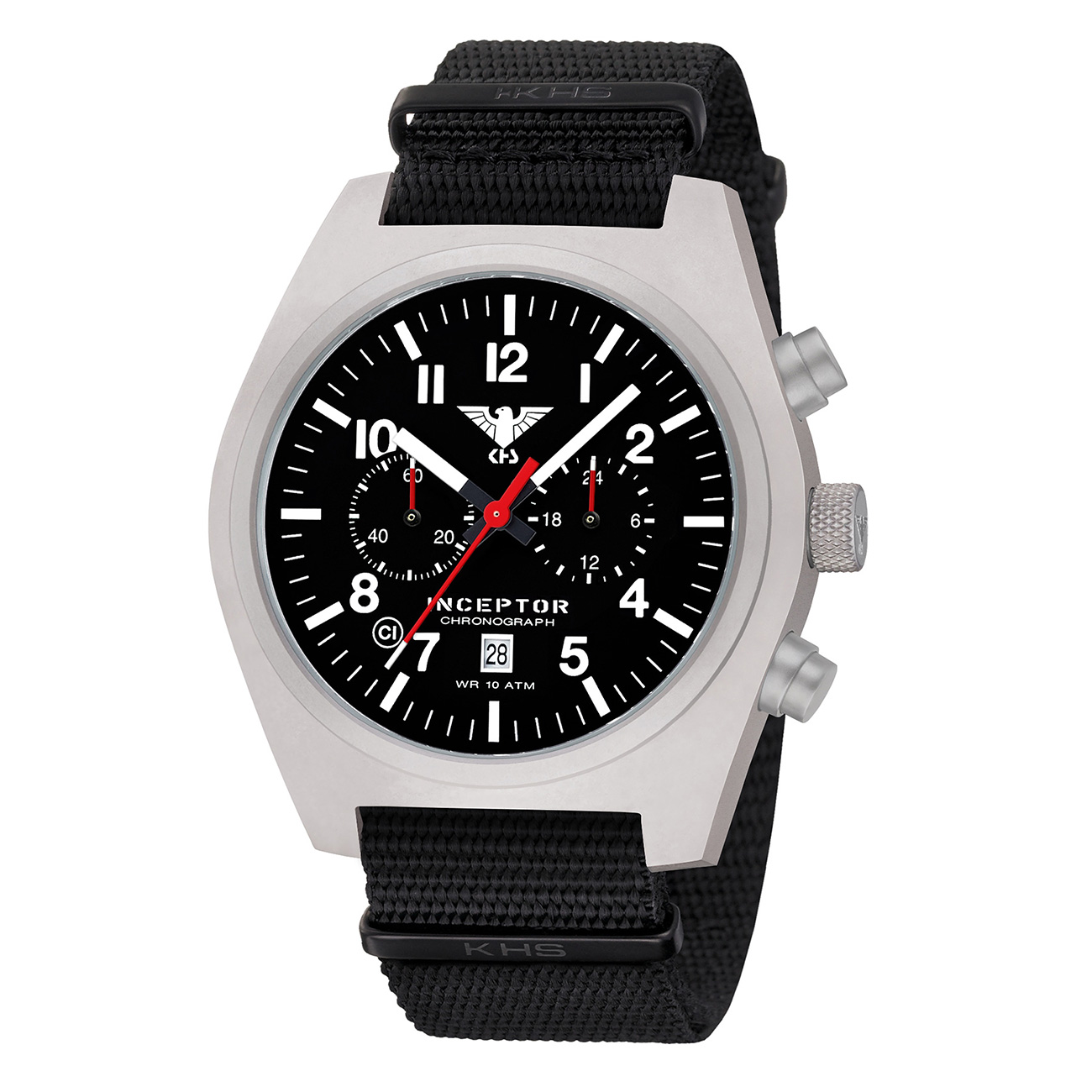 KHS Armbanduhr Inceptor Steel Chronograph Natoband schwarz ZB schwarz