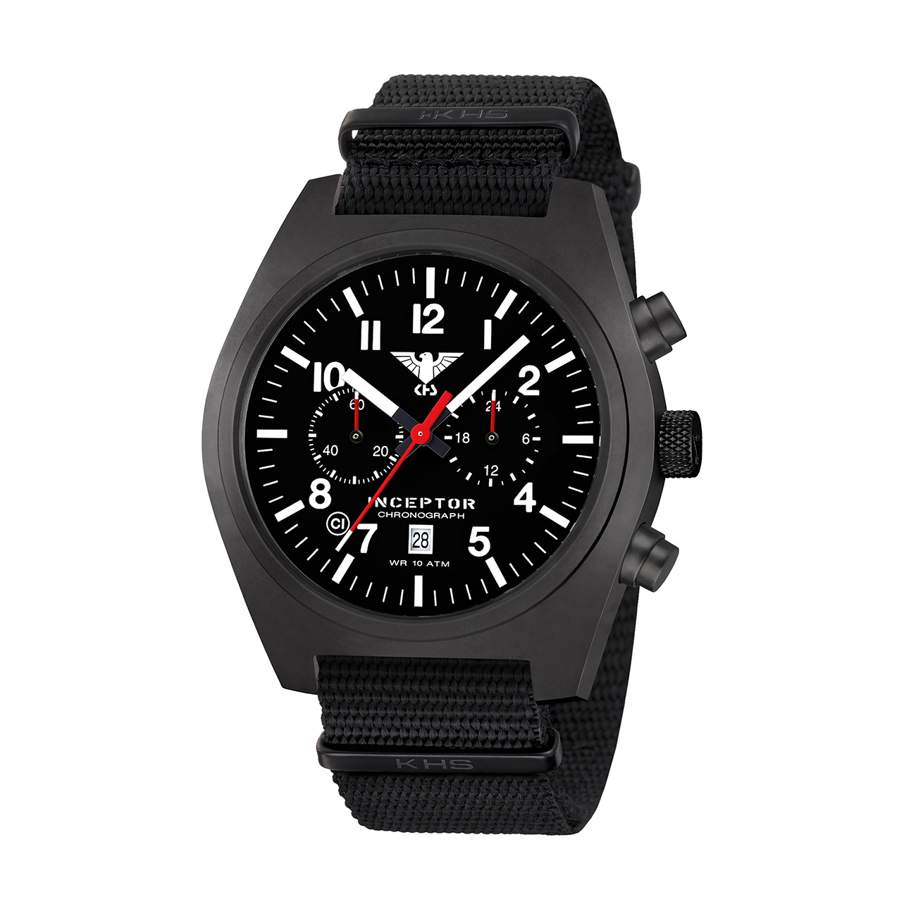 KHS Armbanduhr Inceptor Black Steel Chronograph Natoband schwarz ZB schwarz