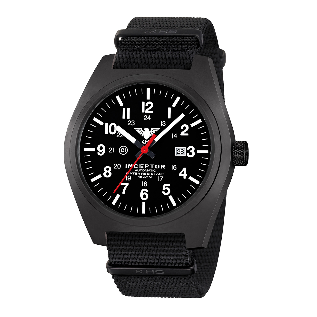 KHS Armbanduhr Inceptor Black Steel Automatic Natoband schwarz