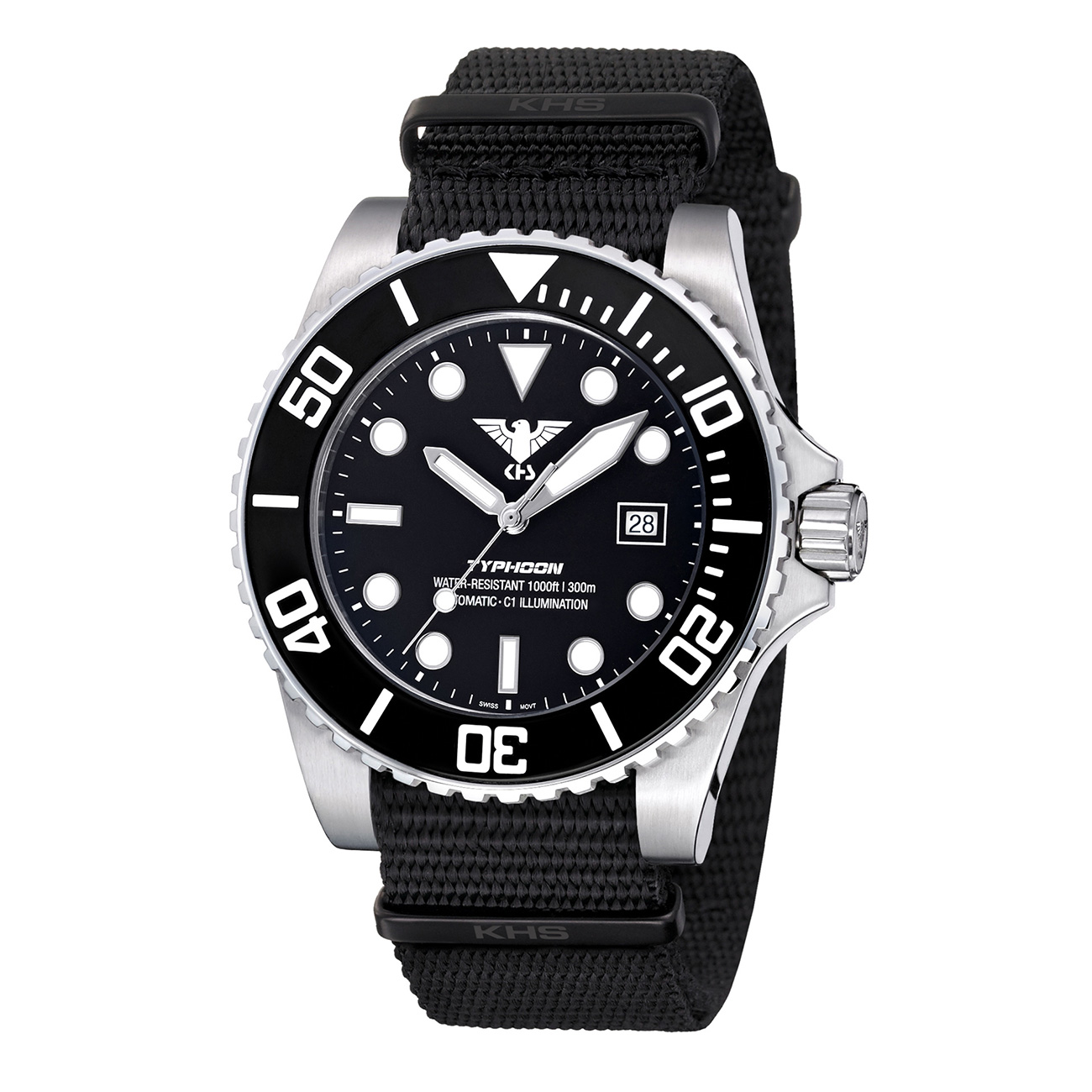 KHS Armbanduhr Typhoon Steel Automatic Natoband schwarz