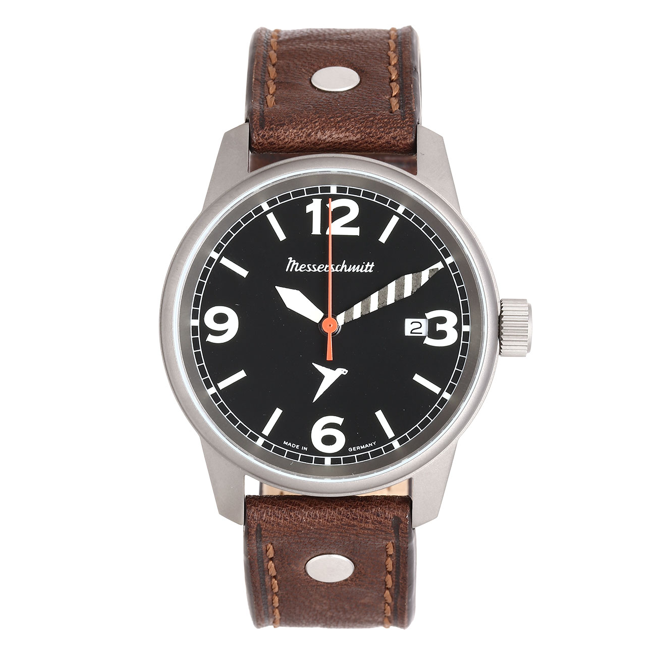 Messerschmitt ME-67TI Orologio Uomo Aviatore | Titanio E Quarzo Ronda | Vetro Minerale E Pelle Marrone