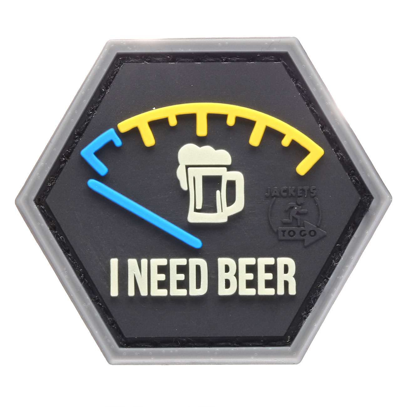 JTG 3D Rubber Patch Hexagon mit Klettfläche I need Beer nachleuchtend