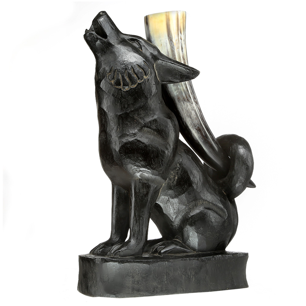 Wolf Trinkhornständer aus Holz schwarz Bild 1
