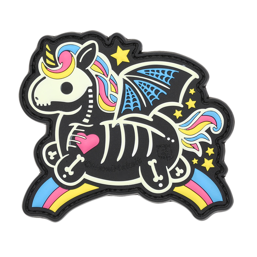 JTG 3D Rubber Patch mit Klettflche Skeleton Unicorn glow in the Dark