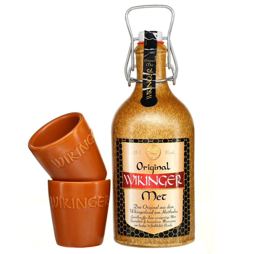 Original Wikinger Met Geschenkset 0,5 Liter Tonkrug inkl. zwei Met Becher 0,1l