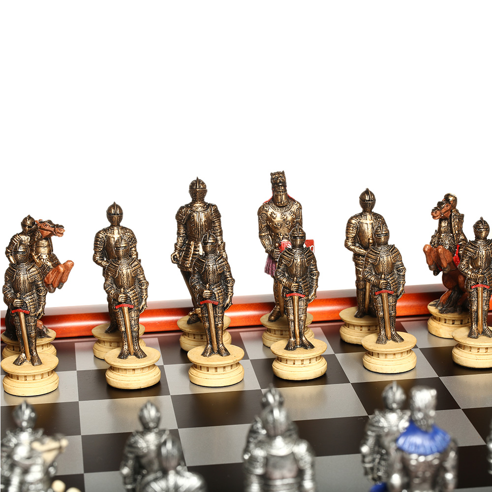 Schachfiguren Mittelalter Ritter gold und silber 32 Stück Bild 1