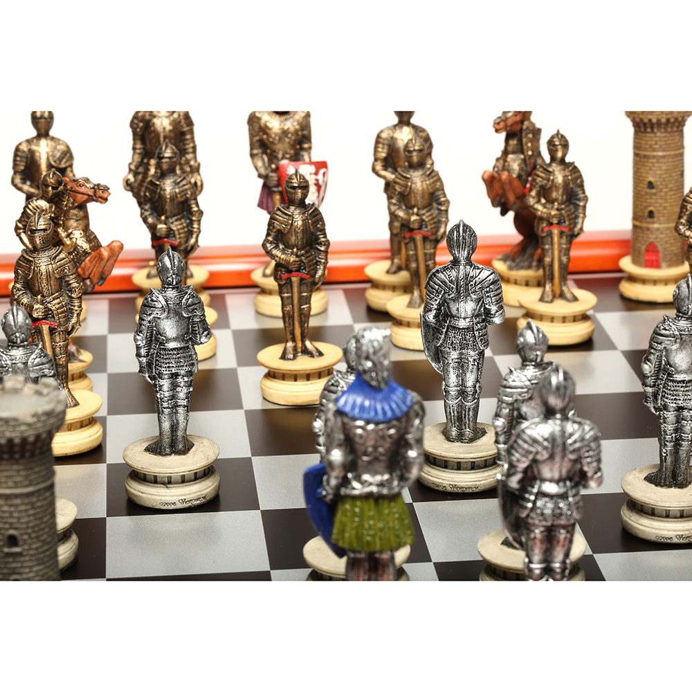Schachfiguren Mittelalter Ritter gold und silber 32 Stück Bild 1