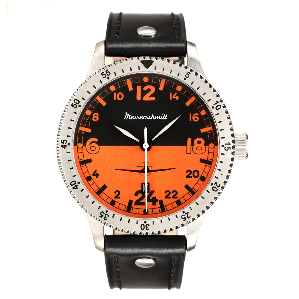 Messerschmitt Fliegeruhr ME 108 Night & Day 24h orange mit Lederarmband