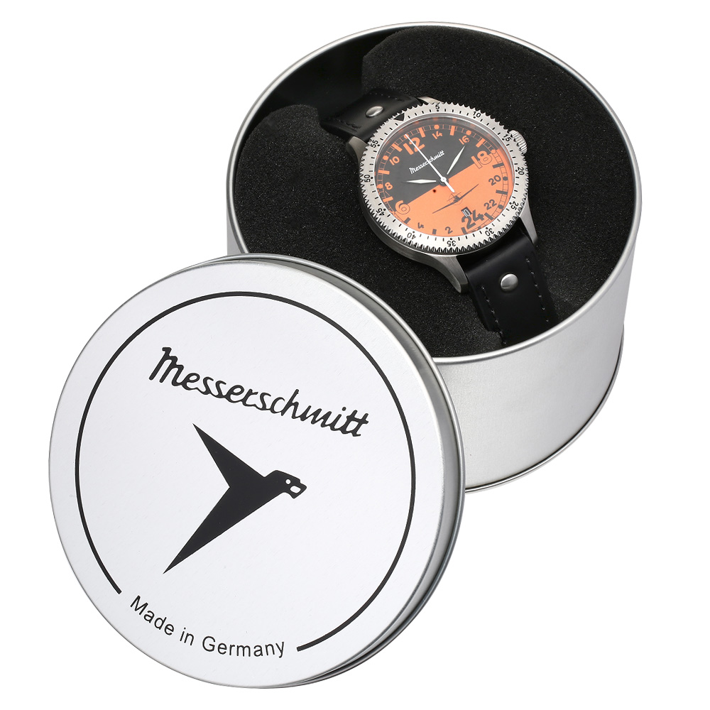 Messerschmitt Fliegeruhr ME 108 Night & Day 24h orange mit Lederarmband Bild 4