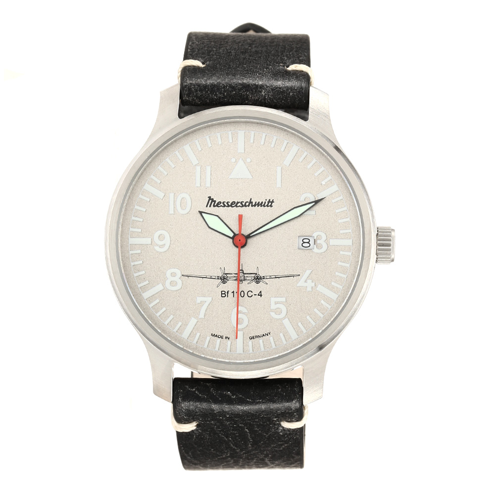 Messerschmitt Fliegeruhr BF110C-4 ALU mit Vintage Lederarmband