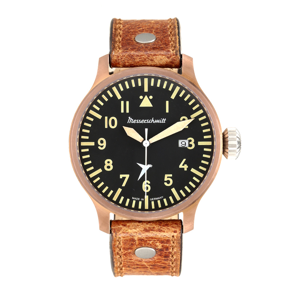 Messerschmitt Fliegeruhr Erbstck bronze mit Vintage Lederarmband