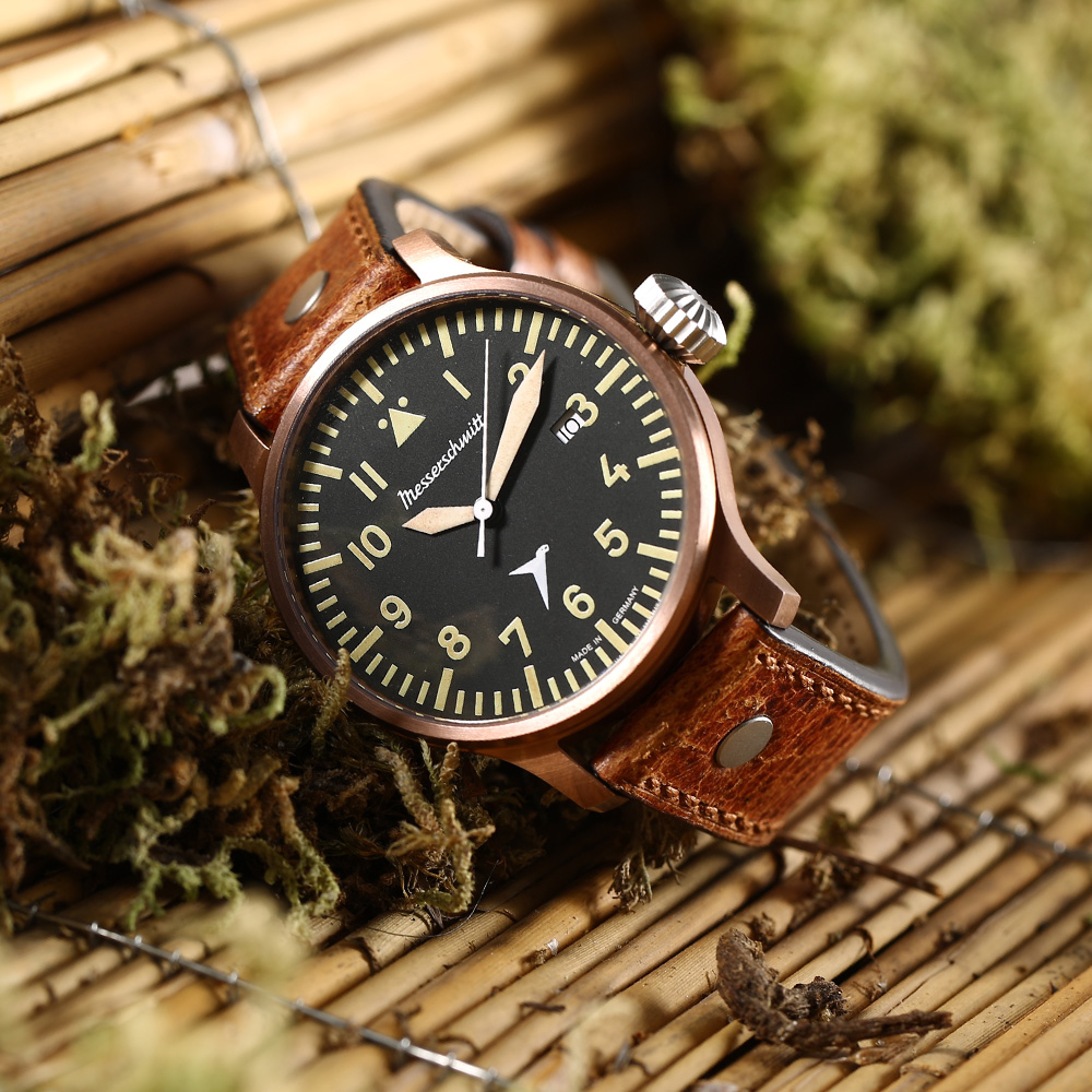 Messerschmitt Fliegeruhr Erbstck bronze mit Vintage Lederarmband Bild 1