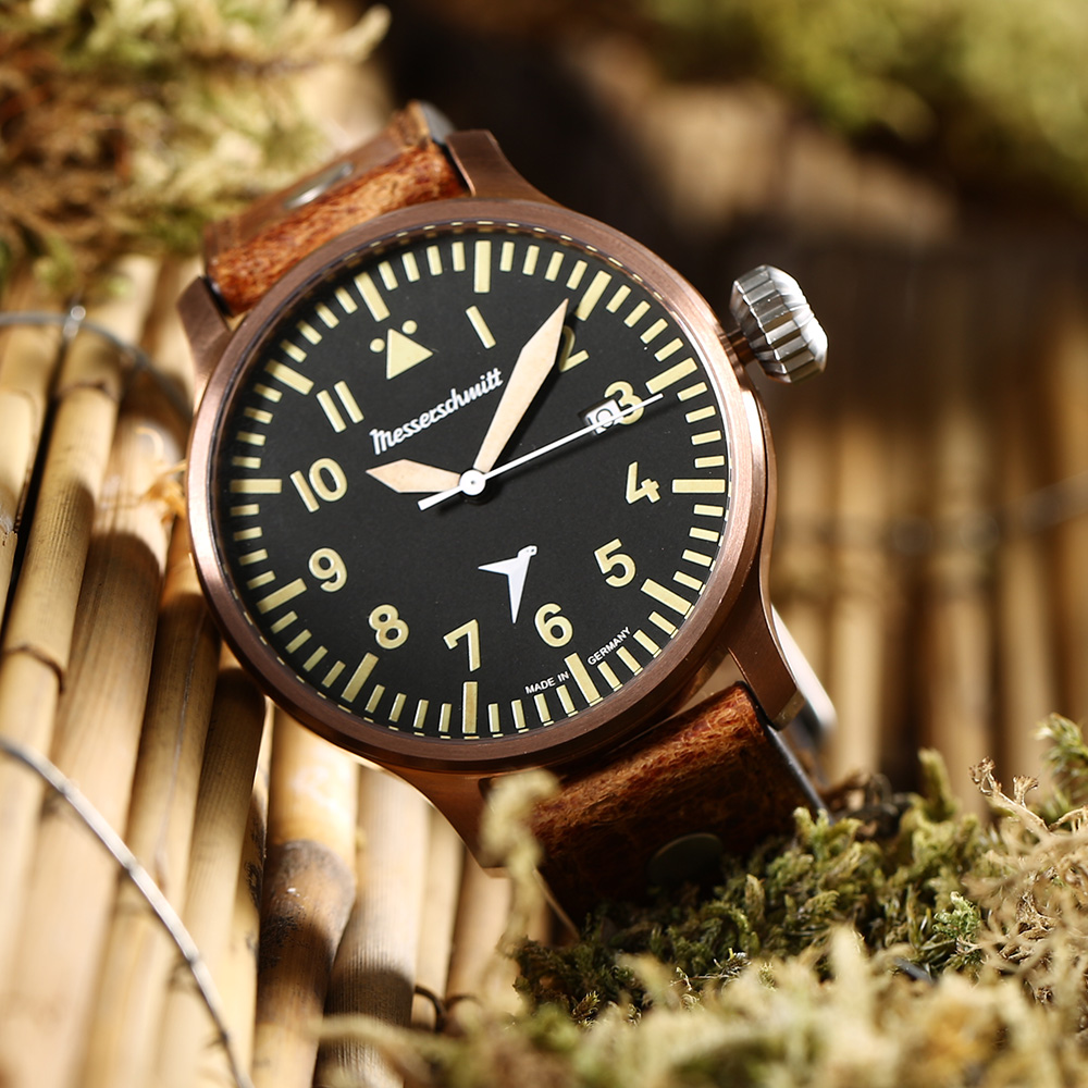 Messerschmitt Fliegeruhr Erbstck bronze mit Vintage Lederarmband Bild 1