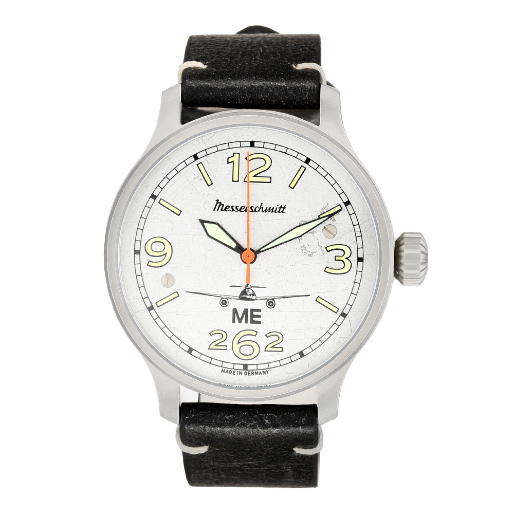 Messerschmitt Fliegeruhr ME262-42 Aero Unikat mit Vintage Lederarmband