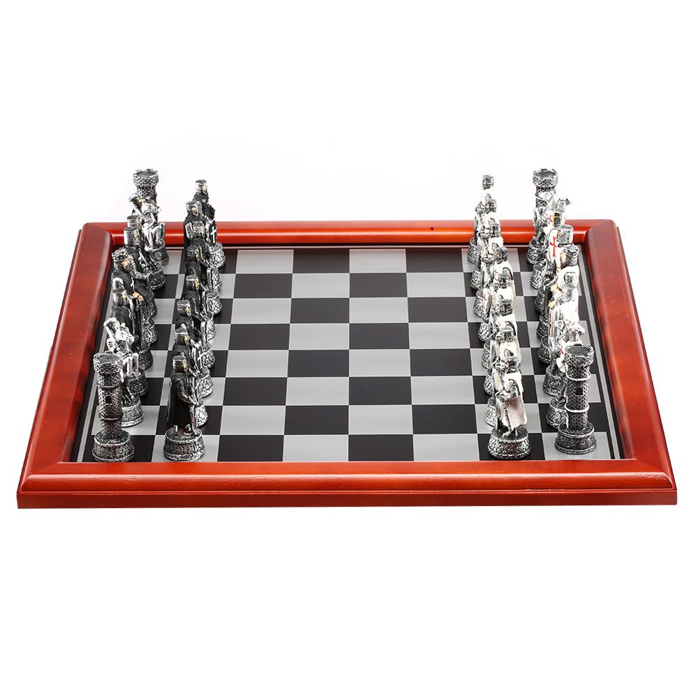 Schachfiguren Set Ritter Mittelalter Schach Figuren Kreuzritter Weiß und Rot 