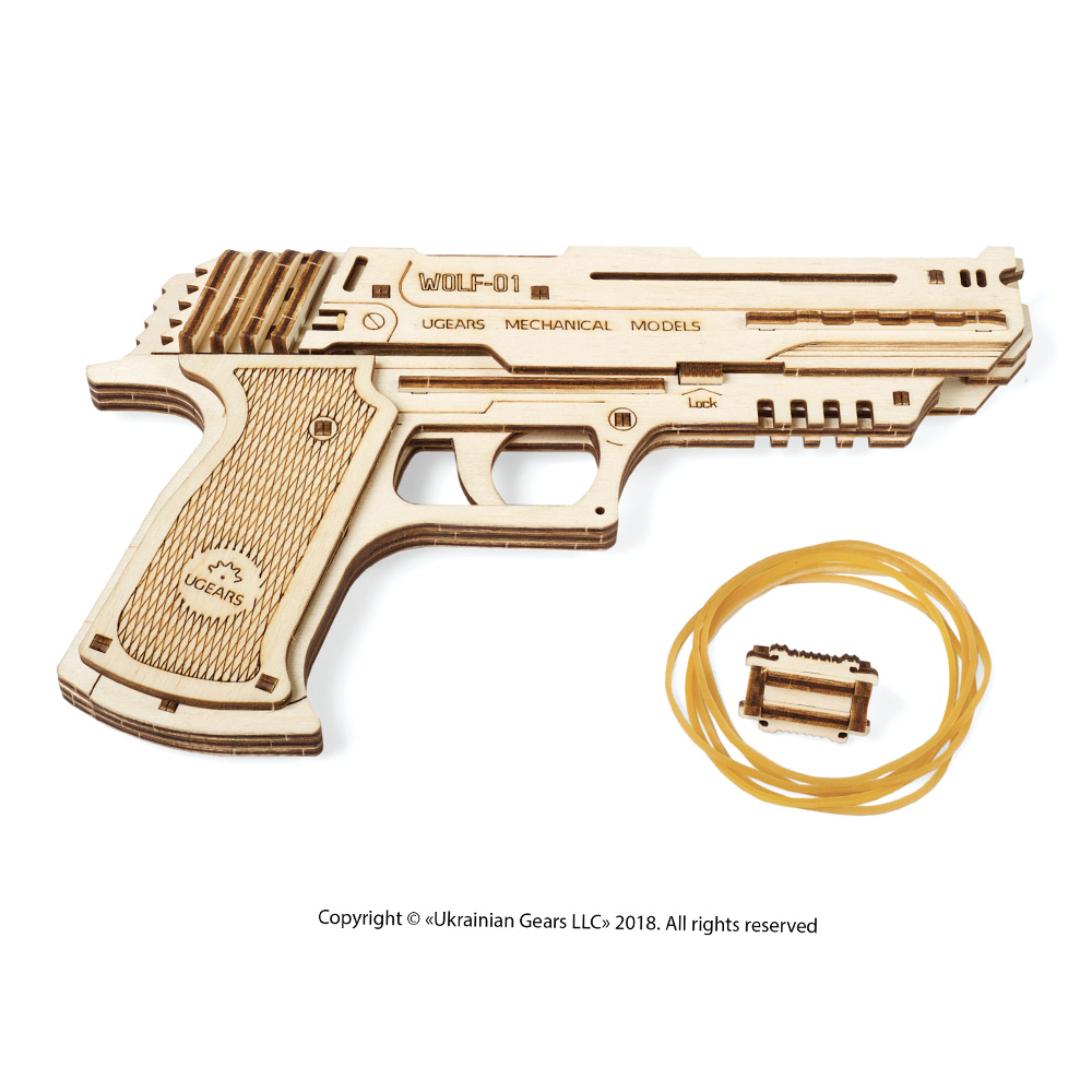 3D Holzpuzzle Wolf-01 Pistole 62 Teile schussfähig Bild 1