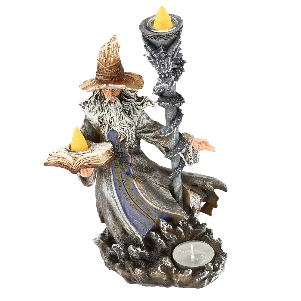 Dekofigur Zauberer mit Räucherkegel und Teelicht Bild 1