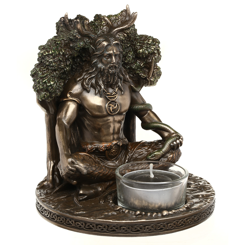 Dekofigur Cernunnos Keltischer Gott der Natur bronziert mit Teelichthalter 12 x 13 cm