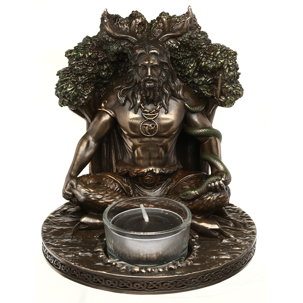 Dekofigur Cernunnos Keltischer Gott der Natur bronziert mit Teelichthalter 12 x 13 cm Bild 1