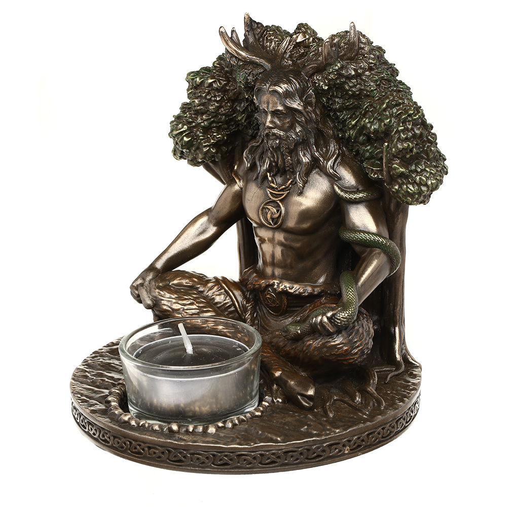 Dekofigur Cernunnos Keltischer Gott der Natur bronziert mit Teelichthalter 12 x 13 cm Bild 1