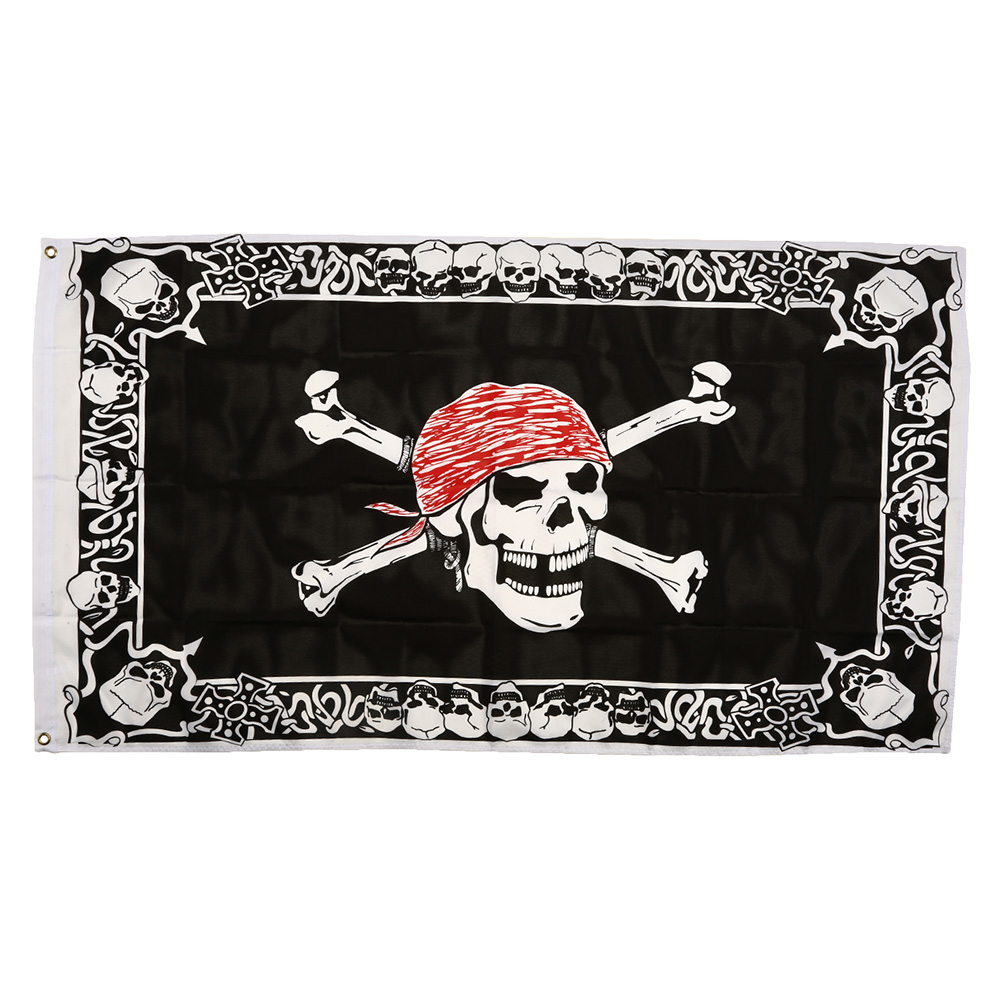 Piraten Flagge,Totenkopf Fahne mit Rottuch 150 x 90 cm 