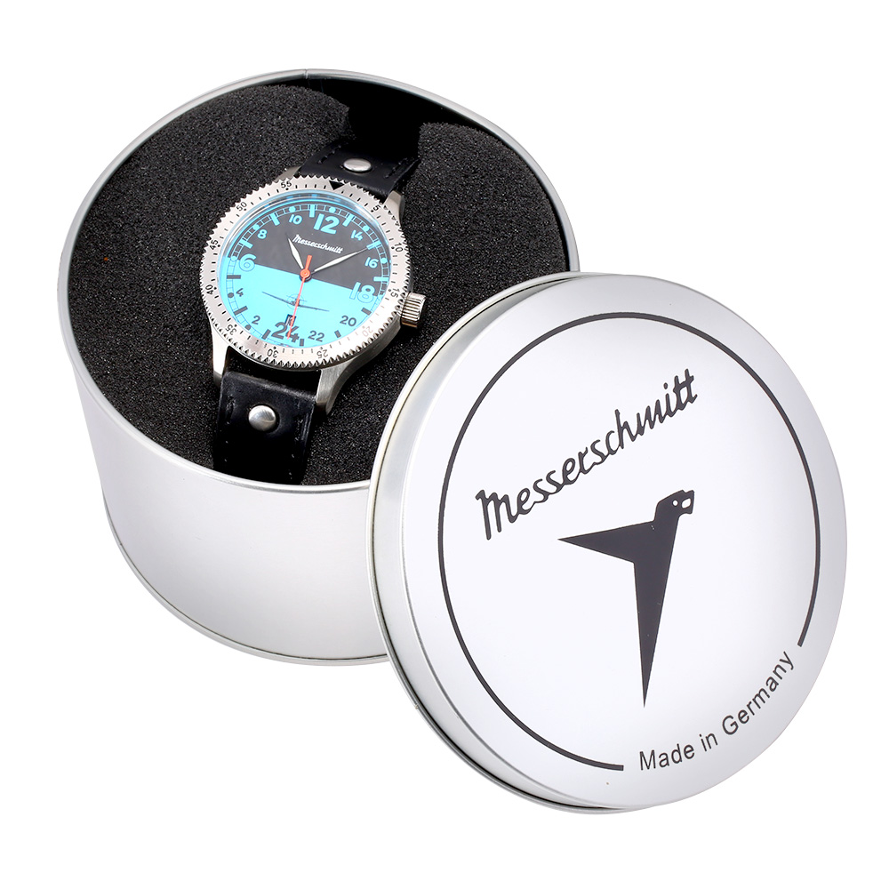 Messerschmitt Fliegeruhr ME 108 Night & Day 24h blau mit Lederarmband Bild 1