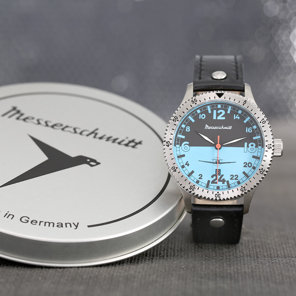 Messerschmitt Fliegeruhr ME 108 Night & Day 24h blau mit Lederarmband Bild 1